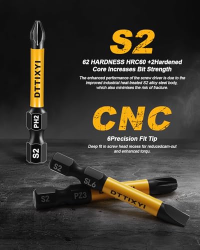 Magnetic Screwdriver Bit Set, 10 PCS, 2 in, 1/4 in Hex, PH/PZ/SL | S2 steel. Phillips PH1, PH2 x2, PH3. Pozidriv PZ1-PZ3. Slotted flat head SL4-SL6. Hex shank for power drills/impact drivers - style: 10 PCS, 2 in, PH/PZ/SL