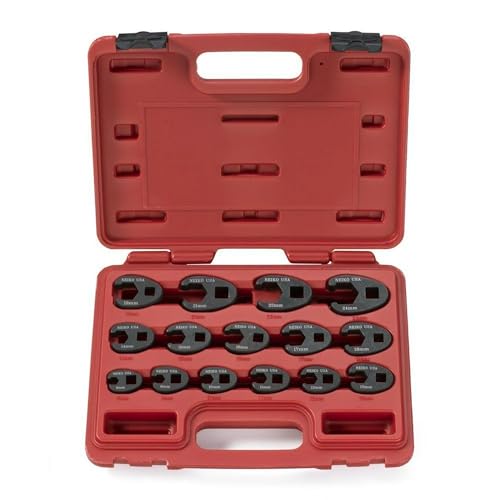 Neiko 03324A Crowfoot Wrench Set 1/2" and 3/8” Drive, 15 Piece, Metric Crows Foot Wrench Sizes 8mm-24mm, Chrome-Moly Flare Nut Wrench Set - size: 3/8" & 1/2" Drive, style: Metric