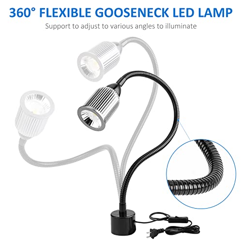 10W Magnetic Machine LED Work Light with Flexible Gooseneck and Magnetic Base, 1000lm, 6500k Magnetic Base Tool Lamp for Work Bench, lathe, Sewing Machine, Grill, Shop, Industrial Lighting