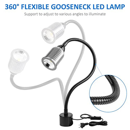 10W Magnetic Machine LED Work Light with Flexible Gooseneck and Magnetic Base, 1000lm, 6500k Magnetic Base Tool Lamp for Work Bench, lathe, Sewing Machine, Grill, Shop, Industrial Lighting