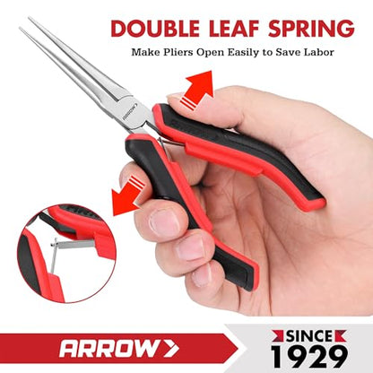 ARROW 6" Needle Nose Pliers, Mini Long Nose Pliers with Smooth Jaws, Small Needle Nose Pliers for Jewelry Making, Wire Bending and Small Object Gripping - style: Straight Needle Nose Pliers