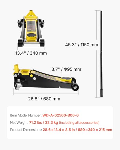 VEVOR 2.5 Ton Low Profile, Heavy-Duty Steel Racing Floor Jack with Dual Pistons Quick Lift Pump, Lifting Range 3.64"-19.49"