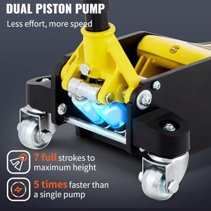 3 Ton Floor Jack, Low Profile Aluminum and Steel Hydraulic Low Profile Car Jack with Dual Pistons Quick Lift Pump Lightweight Racing Floor Jack for Vehicle
