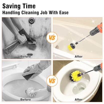 8 Pcs Drill Brush Attachment Set, Power Cleaning Scrub Brush Kit with Extend Long Attachment, All Purpose Drill Scrub Brushes for Car, Grout, Floor, Tub, Bathroom and Kitchen (Yellow) - color: Yellow