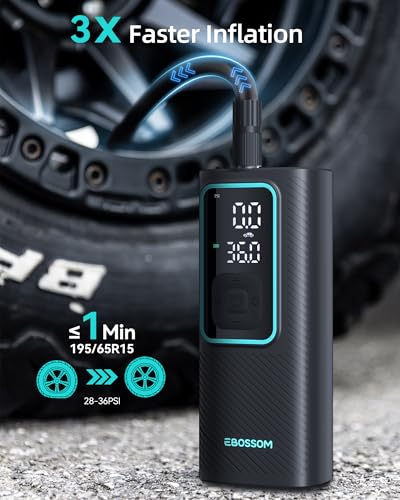 Tire Inflator Portable Air Compressor, 150 PSI Mini Car Air Pump with 6000mAh Battery,12V DC, Pressure Gauge, Cordless Tire Inflator Rechargeable with Display & LED for Car, Motocycle, Bikes, Balls
