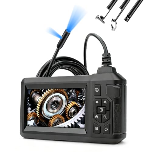 Endoscope Camera with Light,Borescope Camera with 4.3" IPS Screen1080P HD with 8 LED Lights,16.5FT Semi-Rigid Cord Bore Scope,IP67 Waterproof Sewer Borescope (16.5FT Dual Lens Black) - size: 16.5FT Dual lens Black
