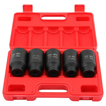 OCPTY 5 Piece 1/2 Inch Drive Deep Impact Axle Hub Socket Set | Fit For Most Cars, 6 Point, 33mm 34mm 35mm 36mm 38mm