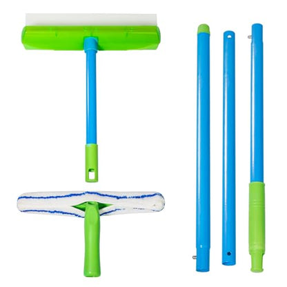 Forgrace Flexible Silicone Squeegee T-Bar Water Blade Microfiber Scrubber with Long Handle for Car Home Glass Professional Car Windshield Squeegee Window Cleaning Kit for Shower Glass Mirror Door Car