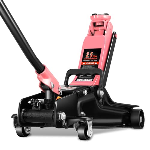 Auto Dynasty 2.5 Ton Low Profile Floor Jack, Heavy Duty Steel Hydraulic Car Jack with Single Pistons Quick Lift Pump, Hydraulic Racing Floor Jack, Lifting Range 3.35" to 15", Pink - color: Pink, size: 2.5T Single Pump