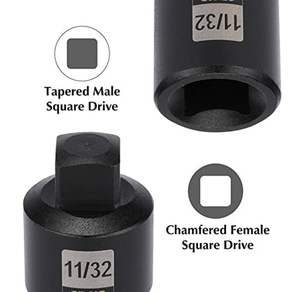 EMENTOL 11PCS 3/8" Drive Pipe Plug Socket Set, SAE, CR-MO, Tapered Male Square Drive- 3/16 Inch to 3/8 Inch, Chamfered Female Square Drive- 1/4 Inch to 3/8 Inch, 11 Pieces Set - size: 11PCS 3/8"Dr.