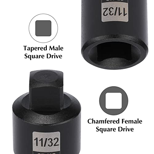 EMENTOL 11PCS 3/8" Drive Pipe Plug Socket Set, SAE, CR-MO, Tapered Male Square Drive- 3/16 Inch to 3/8 Inch, Chamfered Female Square Drive- 1/4 Inch to 3/8 Inch, 11 Pieces Set - size: 11PCS 3/8"Dr.