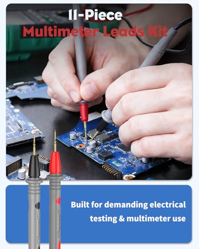 Vibit 11 Pcs Multimeter Test Leads, Multimeter Leads Kit with Back Probes, Dual Ended Alligator Clip Leads & Crocodile Clips, Insulated Multimeter Probes for Electrical Testing & Automotive - size: 11Pcs
