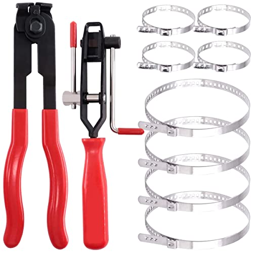 10pcs CV Boot Clamps Pliers Kit, Ear Boot Tie Pliers,Stainless Steel Universal Adjustable AXLE CV Joint Boot Crimp Clamp Kit,Hose Axle Plier CV Clamp Tool CV Joint Banding Tools
