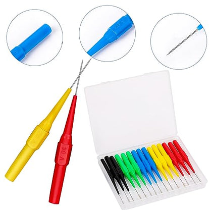 15pcs Test Back Probe Pin,Wire Piercing Insulation Back Probes Probe Non-Destructive Pin, 0.7mm Test Probes Pins Insulation Piercing Needle Multimeter 4mm Banana Socket for Car Tester