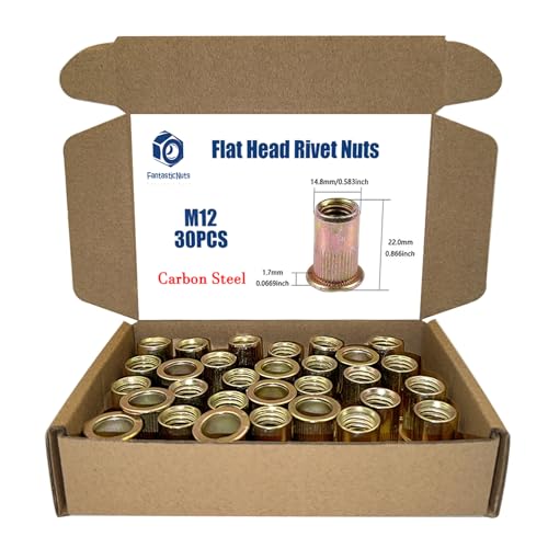 30PCS M12 x 1.75 Rivet Nuts, Made of Carbon Steel with a zinc-Plated Finish, Featuring a Flat Head and Threaded Insert knurled Nutsert Kit - size: M12 1.75 (30PCS)