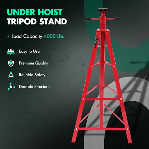 Under Hoist Tripod Stand 4000 LBS /2 Ton Capacity Lift Stand for Garages, Repair Shops, and DIY, Lift Range 47" to 82.7", Heavy Duty Steel, Red