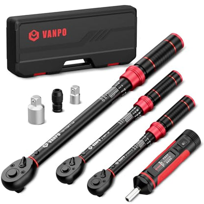 VANPO Torque Wrench Set, 1/4" 3/8" 1/2" Drive, for Bike, Motorcycle, Car | 20-240 In.lb, 5-45 Ft.lb, 10-170 Ft.lb with 3 Adapters,±3% Accuracy, Click Torque Wrenches, 72-Tooth,Dual Scale,Storage Case - size: Set(10-80in.lb,20-240in.lb.5-45ft.lb,10-170ft-l