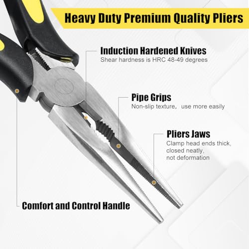 Long Needle Nose Pliers-6’’Soft Grip with Wire Cutter for Home,1pcs | Strong Cutting Force,Paper Clamp Precision, High Carbon Steel,Long Nose Cutting Pliers for Home, Fishing, Jewelry, Crafts - style: One-6in