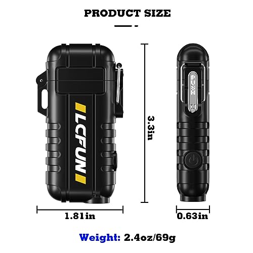 LcFun USB C Rechargeable Electric Lighter, Waterproof Plasma Lighters with LED Battery Display, Windproof Long Arc Lighters for Candle, Camping, Hiking, Outdoor Survival Gadgets for Men - color: Black, style: Flexible Arc With Flashlight