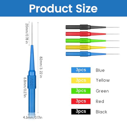 15 PCS Test Back Probe Pin Kit Automotive with 4mm Banana Socket (0.7mm Needle), Non-Destructive Wire Piercing Probe Pin Back Probes, Multimeter Probes Insulation Wire Piercing Needle for Car Tester