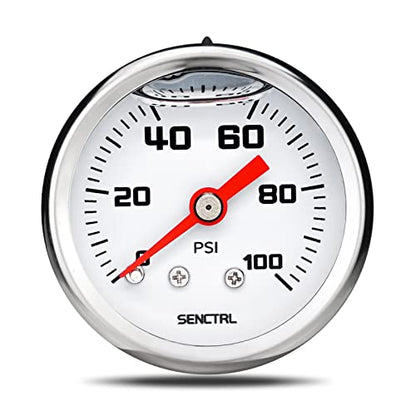 SENCTRL 0-100 Psi Fuel Pressure Gauge, 1-1/2" Dial Size, 1/8" NPT Back Mount, Glycerin Liquid Filled, Stainless Steel Case, Inline Low Pressure Gauge, for Water Oil Air Pressure Test - size: 0-100 Psi, style: Back Mount