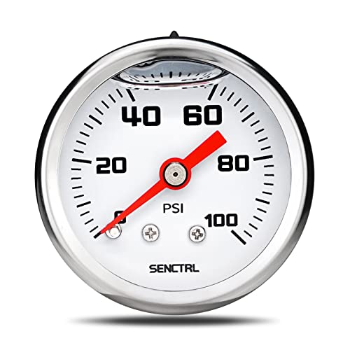 SENCTRL 0-100 Psi Fuel Pressure Gauge, 1-1/2" Dial Size, 1/8" NPT Back Mount, Glycerin Liquid Filled, Stainless Steel Case, Inline Low Pressure Gauge, for Water Oil Air Pressure Test - size: 0-100 Psi, style: Back Mount