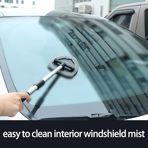 Car Windshield Cleaning Tool,Extendable Handle & 4 Microfiber Pads,Auto Wiper Inside Windshield Brush for Car & Home Windows