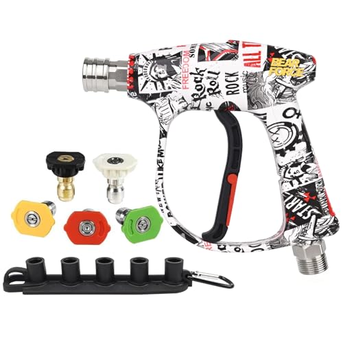 Bear Force High Pressure Washer Gun 3000 PSI Max, Color Painted Power Washer Short Gun M22-ID14mm with 1/4” Quick Connector & 5 Spray Nozzles, Car Wash, Car Cleaning, Car Care Detailing - size: B. Single Gun & 5 Tips