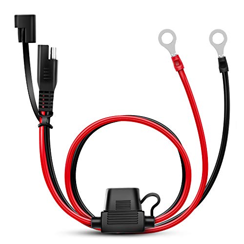 Nilight 2FT Ring Wire 2 Pin Lug Cable, Eyelet Terminal Harness Extension Charge Cord Quick Disconnect SAE Connection Lead for Motorcycle Car Tractor with 10A Fuse - color: 2FT SAE to O Ring Harness