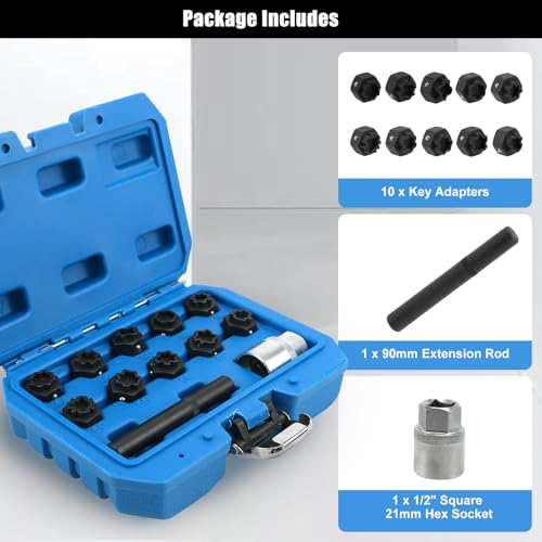12PCS Wheel Lock Key Kit Compatible with Mercedes-Benz | 12-piece anti-theft wheel lock key socket set. Compatible with Mercedes-Benz wheel lock lug nuts for easy removal.