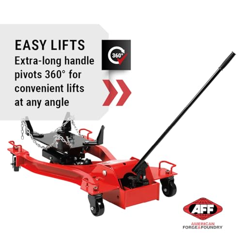 AFF Low Profile Manual Hydraulic Transmission Jack - Heavy Duty Steel Body, Adjustable Saddle with Safety Chain & 360 Handle - for Transmissions, Transfer Cases & Differentials (Multiple Capacities) - size: 3000 lbs Capacity