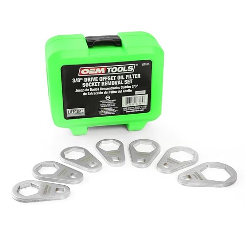 OEMTOOLS 87165 7 Piece 3/8” Drive Offset Oil Filter Socket Removal Set, Green and Black Oil Filter Removal Tool Set, Oil Change Tools for Mechanics - style: 7 Piece Offset Socket Set