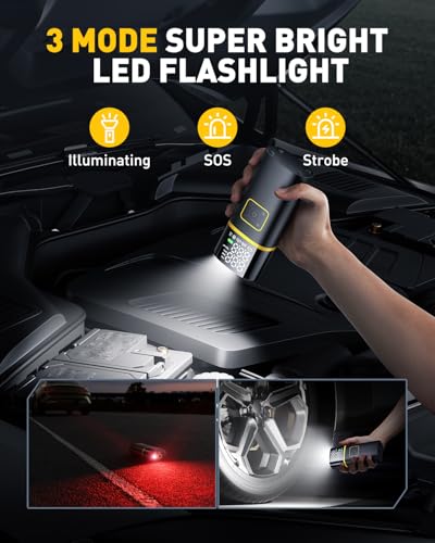 AUXITO Tire Inflator Portable Air Compressor - 150PSI Bike Pump 1Min Fast Inflate with Tire Pressure Gauge, 5200 mAh, LED Light, Car Accessories Air Pump for Auto, Moto, Bike Car Gifts for Men - size: 5200mAh