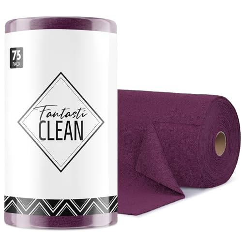 Fantasticlean Microfiber Cleaning Cloth Roll-75 Sheets, 12"x12"(DeepPurple) | Super Absorbent, Lint-free, Tear-away Microfiber Towel Roll, for All-Purpose Cleaning - color: Dark Purple, size: 75 pack