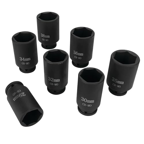 Performance Tool W89323 Axle Nut Socket Set, 1/2" Drive (7 Pieces) - Chrome Molybdenum Steel, Extra-Deep Sockets, Fits Various Domestic and Import Vehicles, Storage Case Included - style: 7 Pc. 1/2" Dr. Axle Nut Socket Set