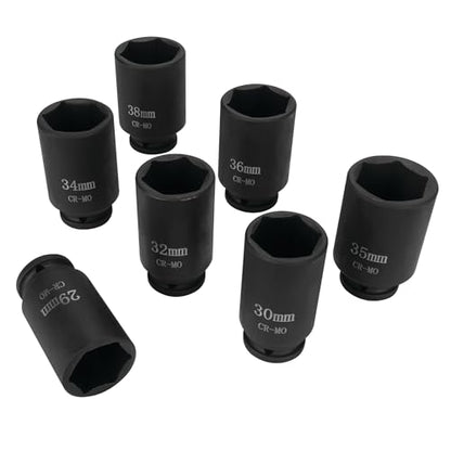 Performance Tool W89323 Axle Nut Socket Set, 1/2" Drive (7 Pieces) - Chrome Molybdenum Steel, Extra-Deep Sockets, Fits Various Domestic and Import Vehicles, Storage Case Included - style: 7 Pc. 1/2" Dr. Axle Nut Socket Set