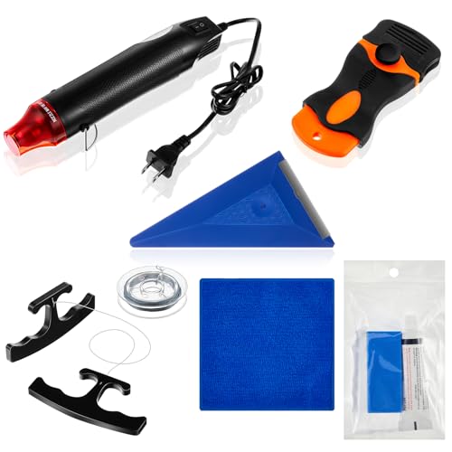 WILLBOND Emblem Removal Tool Kit Vinyl Wrap Kit Plate Line Remover with 5m PE Cord Heat Gun Razor Blade Scraper Squeegee Scratch Repair Paste Applicator Sponge Towel for Car Wrapping Film Installation