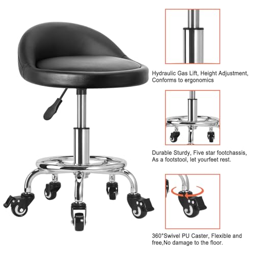 Rolling Stool Low Height Roller Stool Height Adjustable, Shop Stools Low Rolling Chair with Back, Garage Seat Stools Short Work Chair (Style 4) - style: style 4