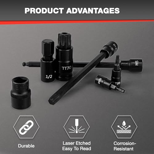 EACELIY 107PCS Bit Socket Set,1/4”,3/8 & 1/2” Drive Bit Socket Set,Torx/Extra Long/Tamper Proof/Hex/Ball End Hex,S2 Alloy Steel & CR-V,SAE&Metric - size: 107PCS