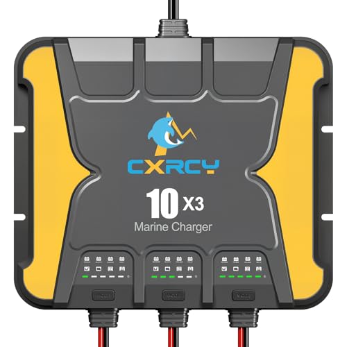 3 Bank Battery Charger 12V, 30A (10A/Bank) onboard Charger, Waterproof Marine Charger, Battery Maintainer & Desulfator for SLA/AGM, Lithium (LiFePO4), Calcium & Deep-Cycle Battery - Charged 24/7