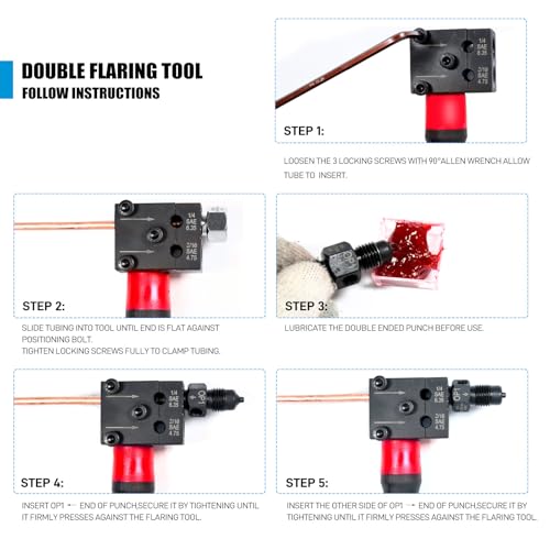 SMOTIVEPRO 7-Piece Brake Line Flaring Tool Kit, 3/16" & 1/4" | Forms Accurate 45° Single, Double and Bubble Flares for Leak-Free Brake and Hydraulic Line Connections