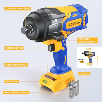 Cordless Impact Wrench 1/2" for Dewalt 20V Battery | High Torque 1700FT-LBS Brushless Impact Driver, Auto-Stop Reverse, Variable Speed, Heavy Duty Impact Gun (Bare Tool) - size: 1700 FT-LBS