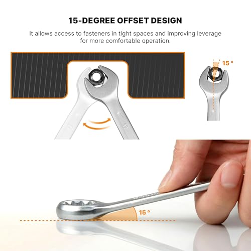 12-Piece Metric Combination Wrench Set with Storage Rack, 6–22 mm Wrenches Set, Chrome Vanadium Steel with Satin Finish Combination Wrenches, 12 Point Open End Wrench Set for Automotive, DIY