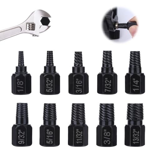 10 Pcs Hex Broken Bolt Extractor Kit Easy Out Stripped Screw Extractor | Damaged Screw Removal Tool Stud Extractor Screw Remover and Extractor for Removing Screw With Stripped Head