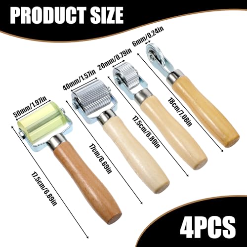 Sound Deadening Roller, 4 PCS Car Sound Deadener Rollers Tool Tire Patch Roller Sounds Deadener Application Rolling Wheel Wood Handle Seam Rollers for Automotive Auto Noise Accessories