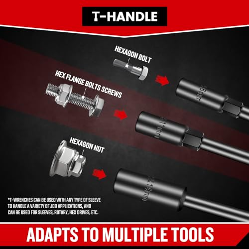 T-Handle Wrench Socket Set, Cr-V Steel T Wrench Set Metric Size 6mm to 14mm, Wrench Tool Socket with Long Reach for Motorcycle Dirtbike Bicycle Repair (7 Pack) - size: 7 Pack