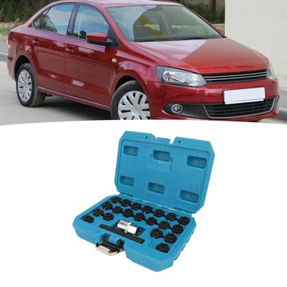 22pcs Wheel Lock Removal Tool Kit, 20 Different Sockets for Locking Lug Nuts, 1/2 Inch 85mm Socket Adapter, Chrome Molybdenum Steel Construction, Universal Automotive Lock Nut Remover Set