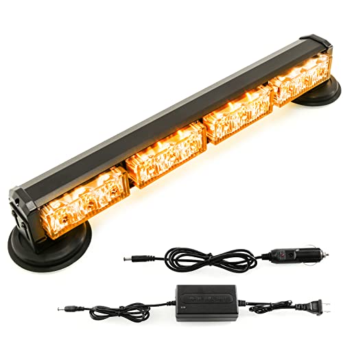 14.8" Amber Battery Powered Emergency Strobe Lights Bar for Truck Vehicle Trailer Rechargeable Roadside Wireless Rooftop Mini Hazard Flashing LED Beacon Warning Light w/Magnetic Base - color: #02 Amber/Amber/Amber/Amber