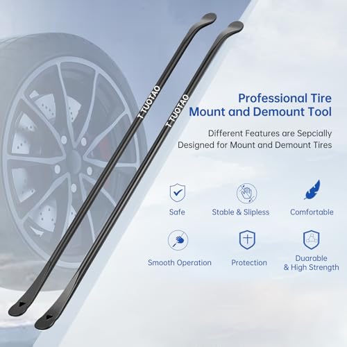 2 PCS 38" Heavy Duty Tire Iron Bar - Forged 40Cr Steel Tire Spoon for Semi Trucks, Tractors, Buses & RVs - Extra Long Leverage Tool for Quick Mount & Demount - Rust Proof Black Coating - size: 2pcs(38in)