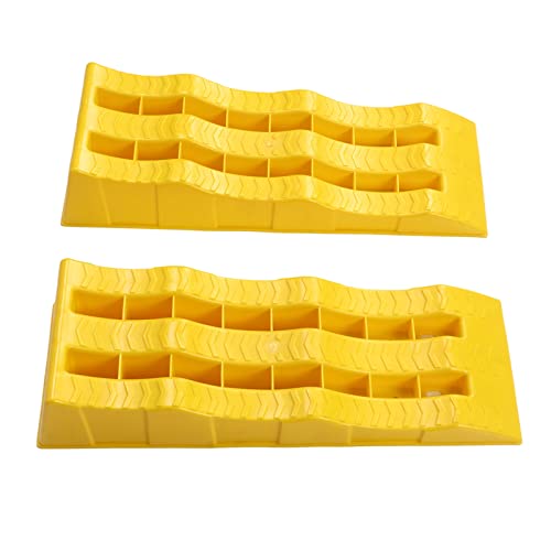 Fabater RV Leveling Ramps, Heavy Duty Molded Plastic Anti Slip Surfaces 3 Level Gradual Increments Vehicle Ramps, Car with 2 Pack for Trailer SUV RV Car on Uneven Ground